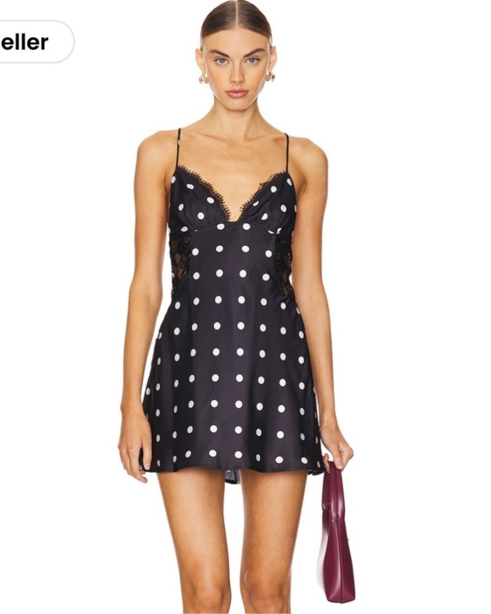 Revolve More to Come Isabella Polka Dot Lace Slip Mini Dress Black White L NWT